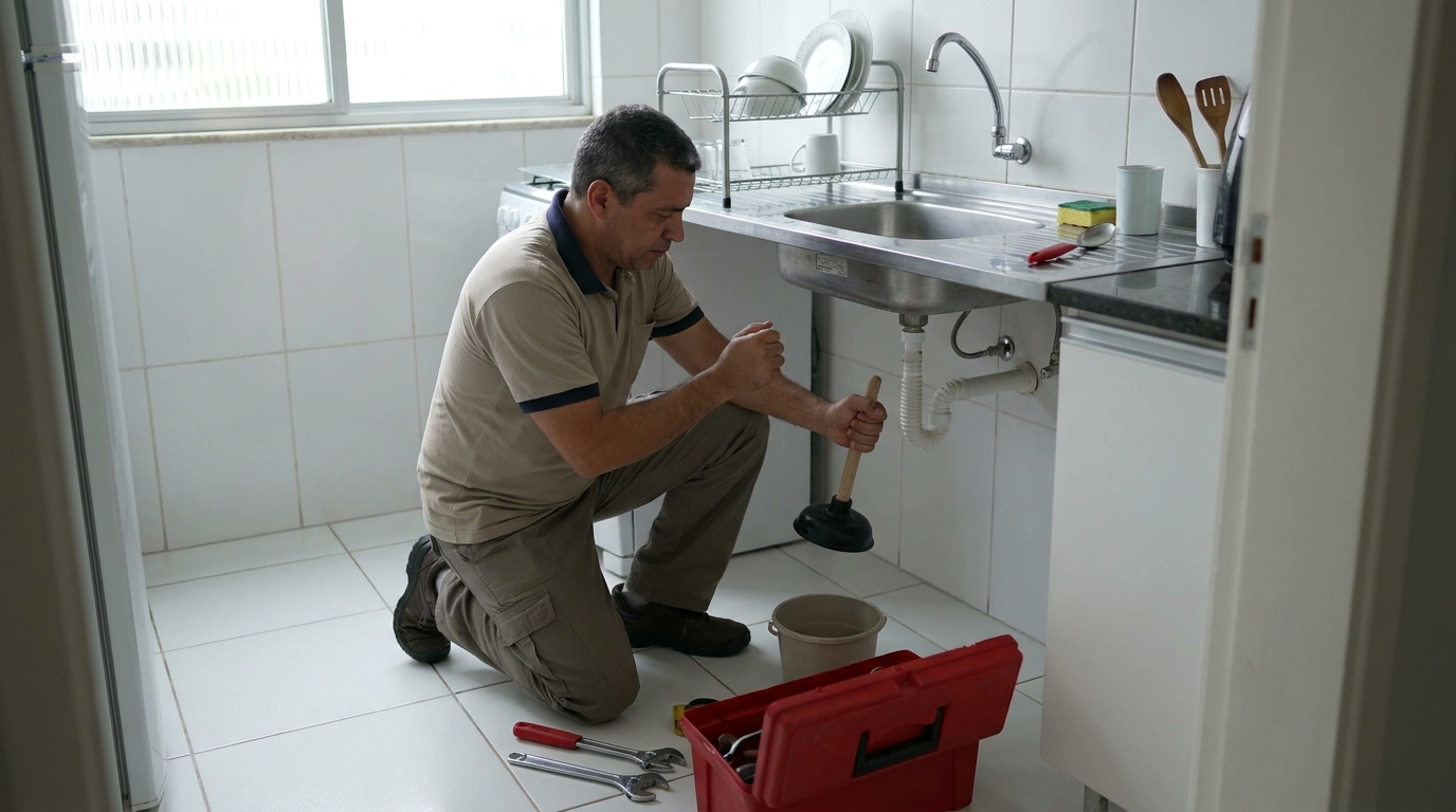 Desentupimento de pia residencial no Arthur Thomas, Londrina‑PR