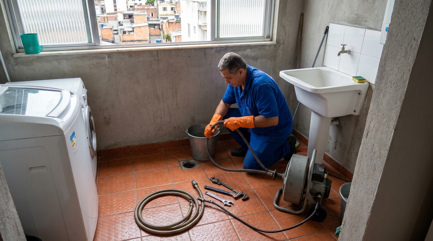 Desentupimento de ralo com equipamento no Jardim Goiano, Anápolis‑GO
