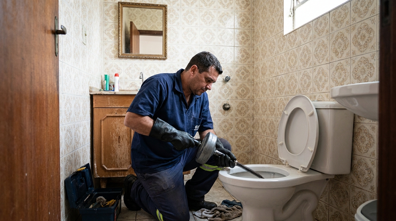 Desentupimento de vaso com equipamento no Bom Sucesso, Anápolis‑GO