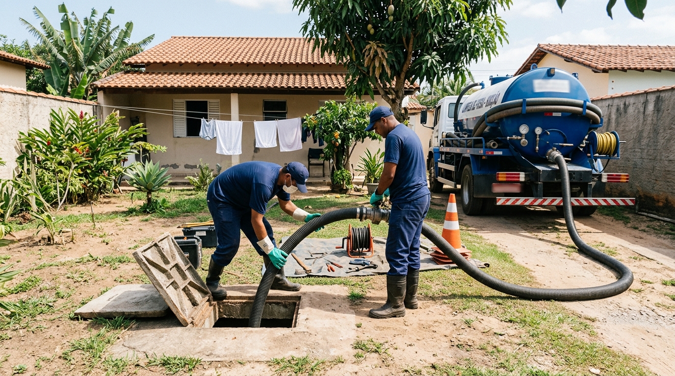 Esgotamento de fossa séptica no Guanandi, Campo Grande‑MS