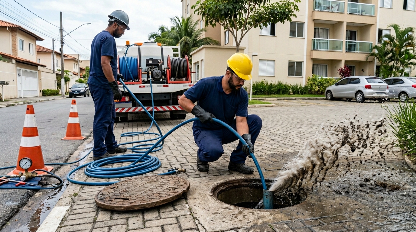 Equipe de hidrojateamento na Nova Itália, Londrina‑PR