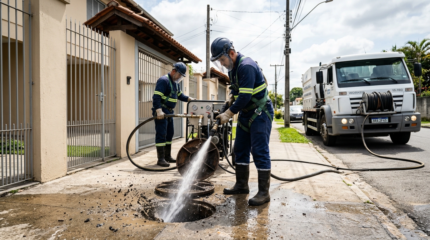 Hidrojateamento de tubulação sem quebra-quebra na Nova Itália, Londrina‑PR