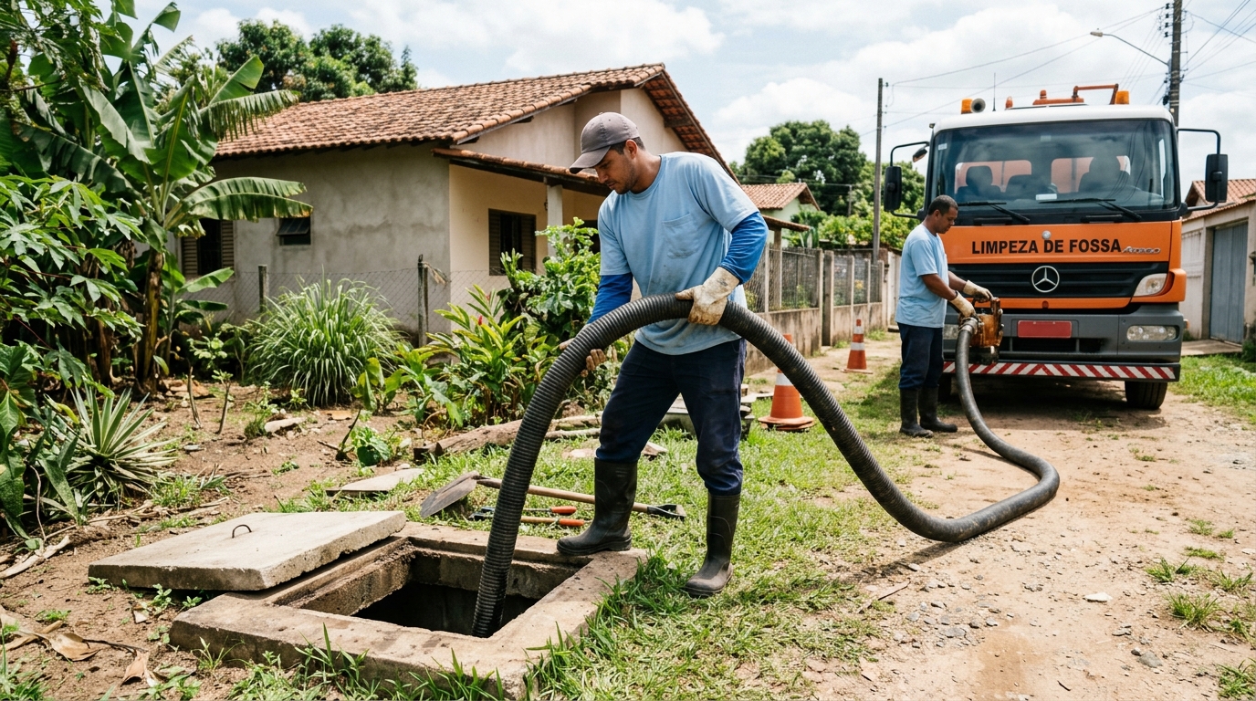 Desentupimento de fossa residencial no Guanandi, Campo Grande‑MS